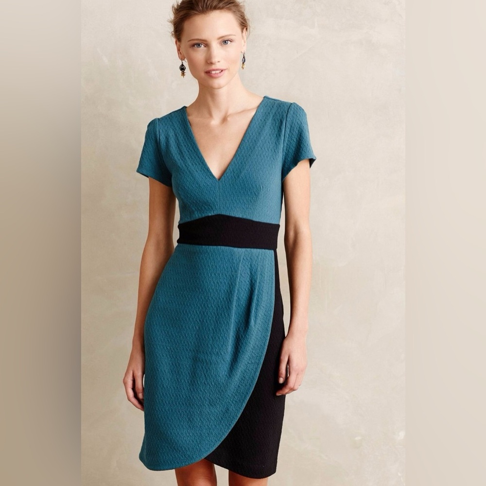 anthropologie knee-length dresses | | Anthropologie Maeve Splitshade Tulip Hem Turquoise Black Knee Length Dress Euc S womens best seller